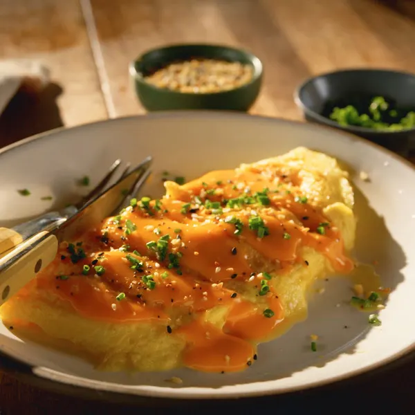 Omelette crémeuse au fromage fondu