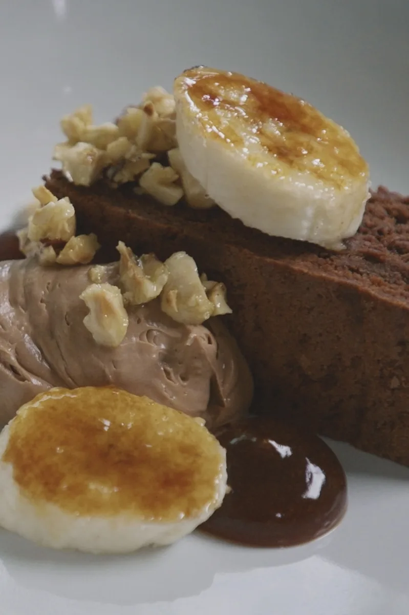 Brownies, ganache monté café et chocolat au lait