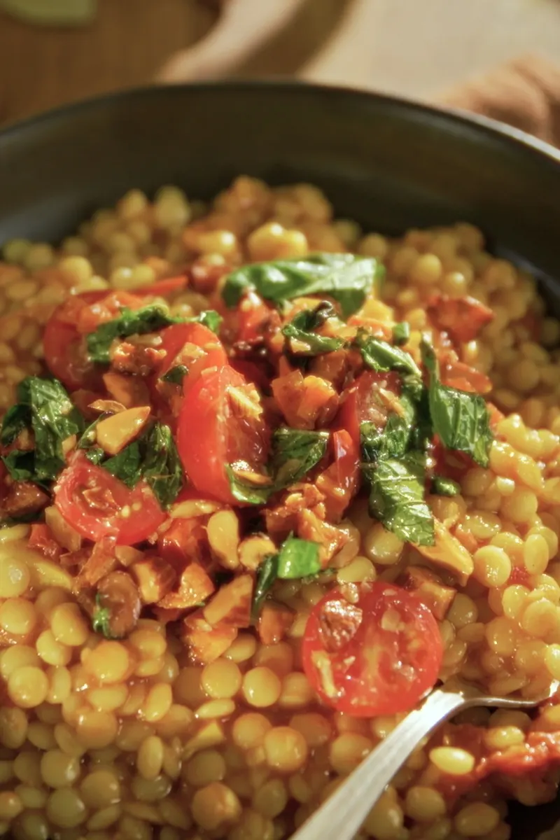 Grand bol de couscous crémeux carotte et harissa