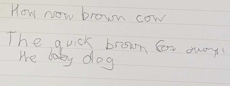 Left handed writing