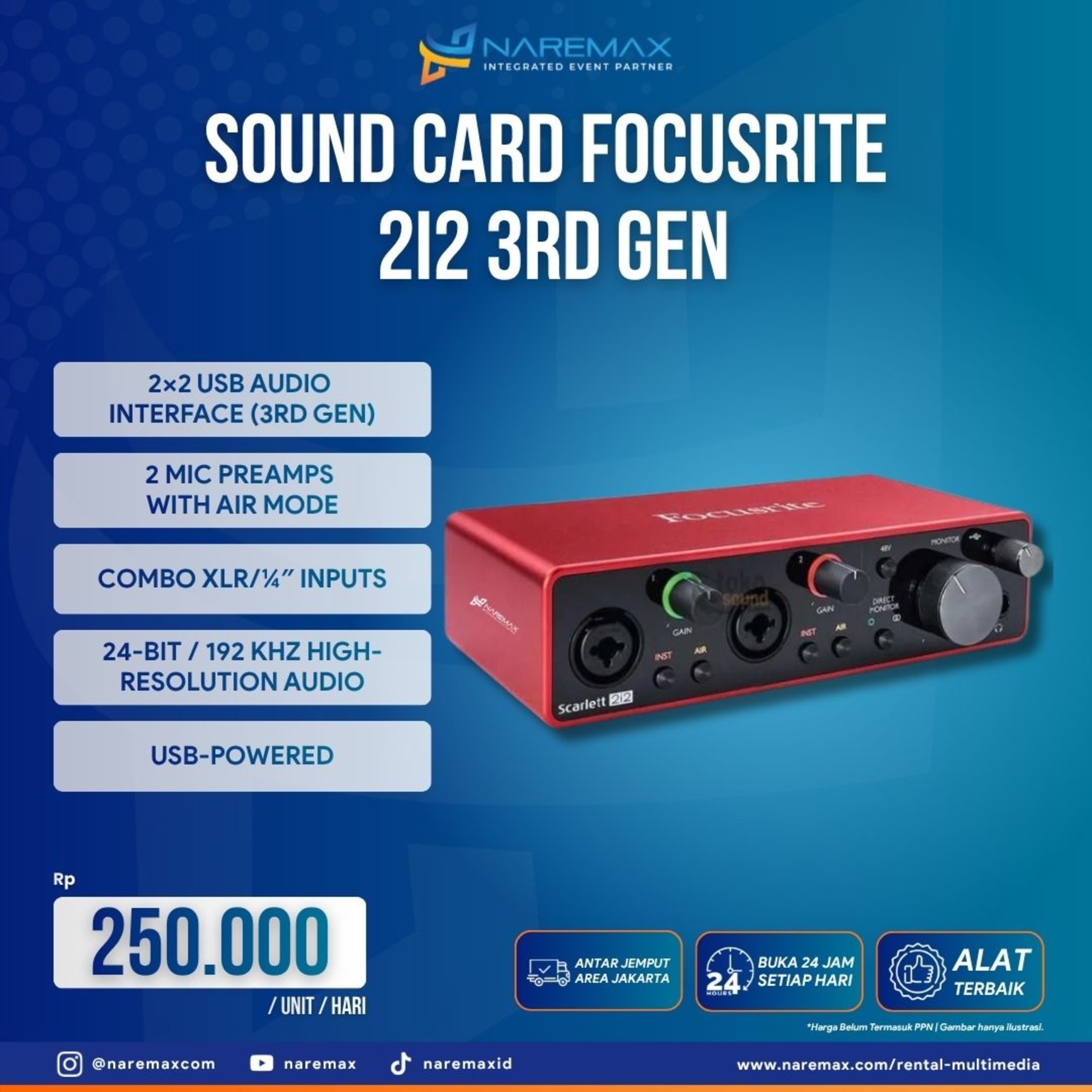 Sewa Sound Card Focusrite 2i2 3rd Gen (Audio) untuk event di Jakarta — NAREMAX