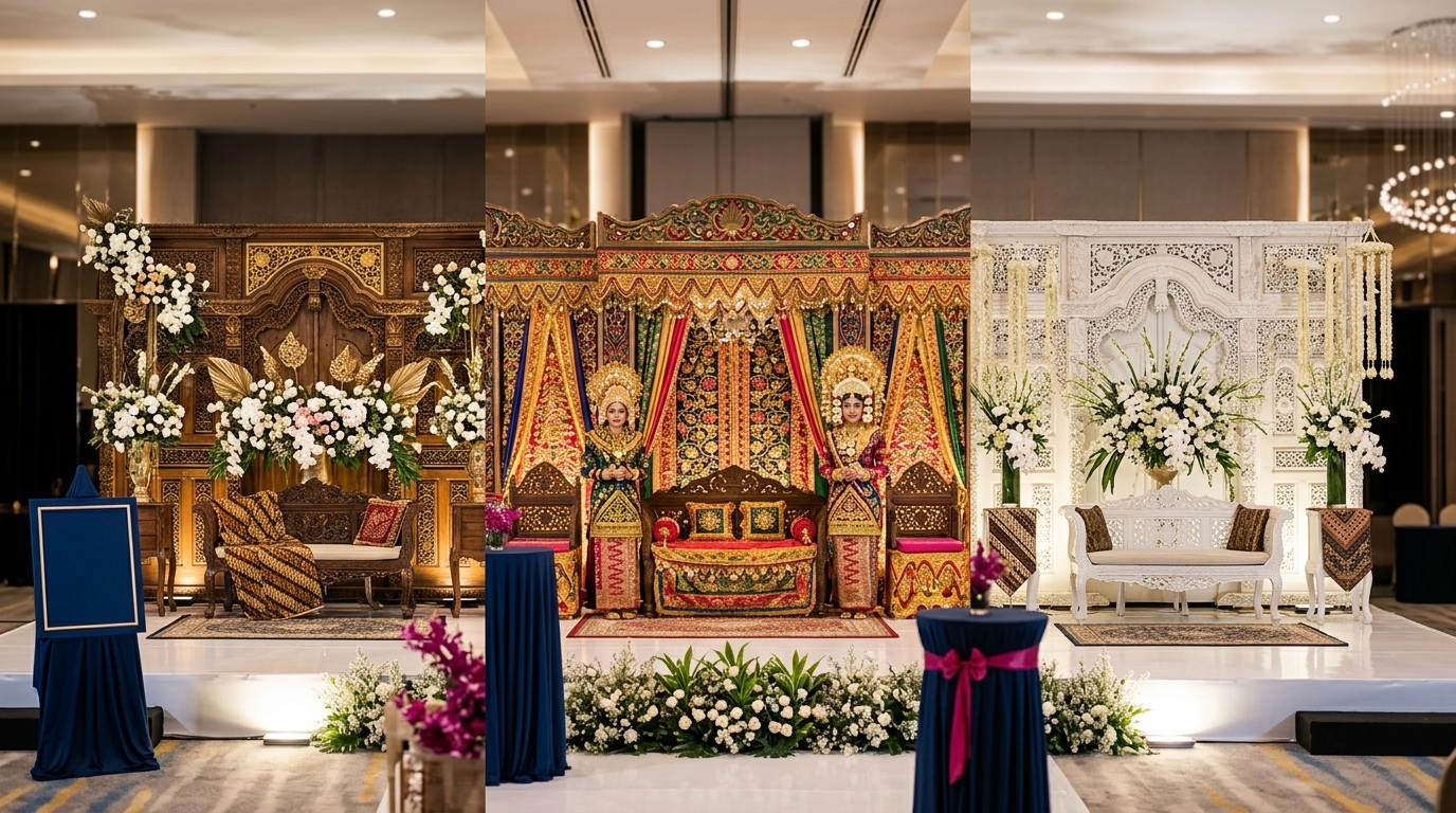 Jenis Backdrop Pengantin: Sunda, Jawa, Padang — Estetika & Material