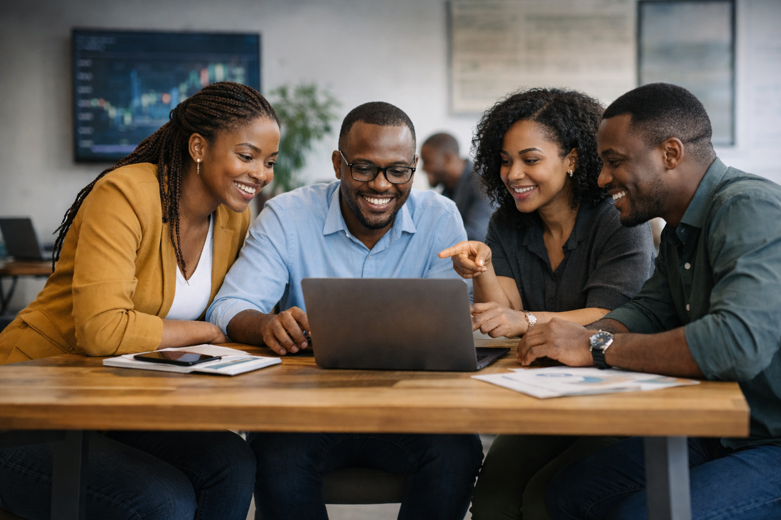 African fintech team collaborating on digital finance solutions