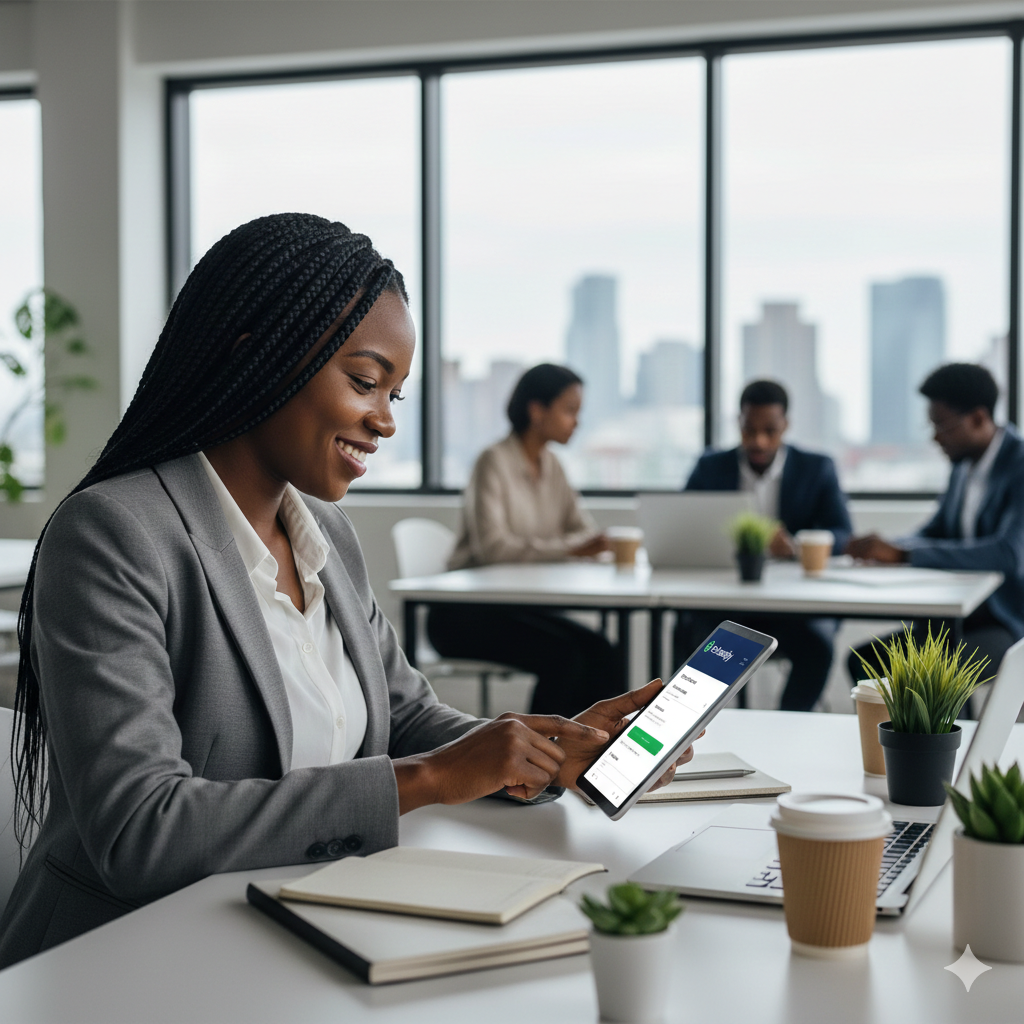 African professional using secure Rechargify banking