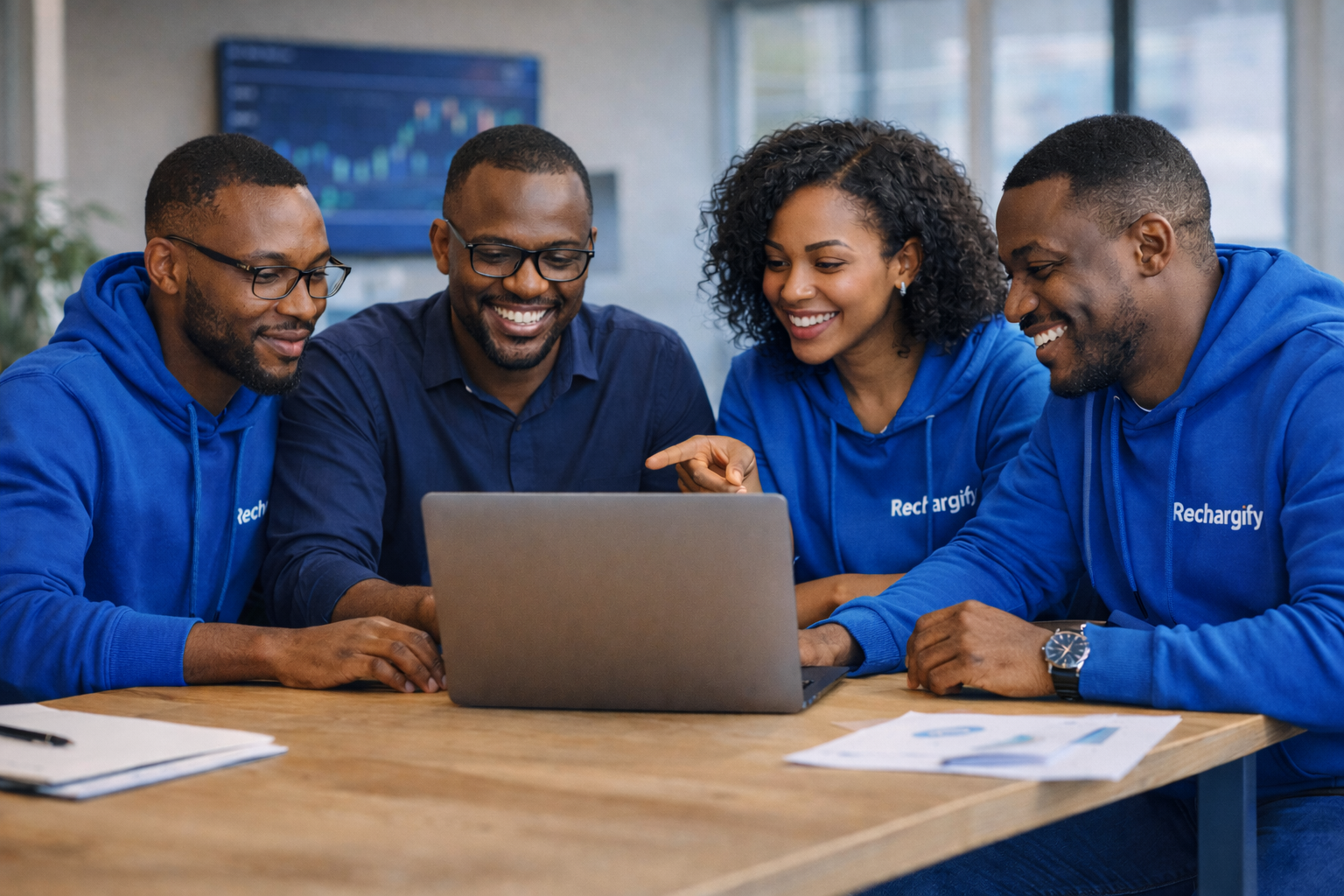 Rechargify team collaborating on financial solutions