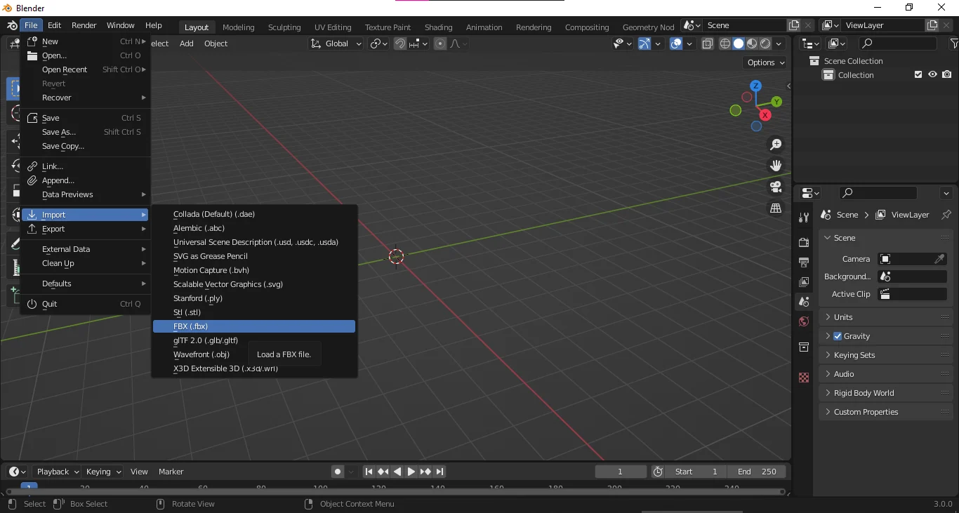 Import the animated model to blender