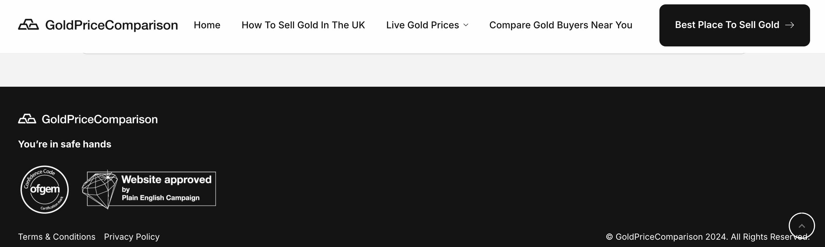 Footer of goldpricecomparison.co.uk showing a 