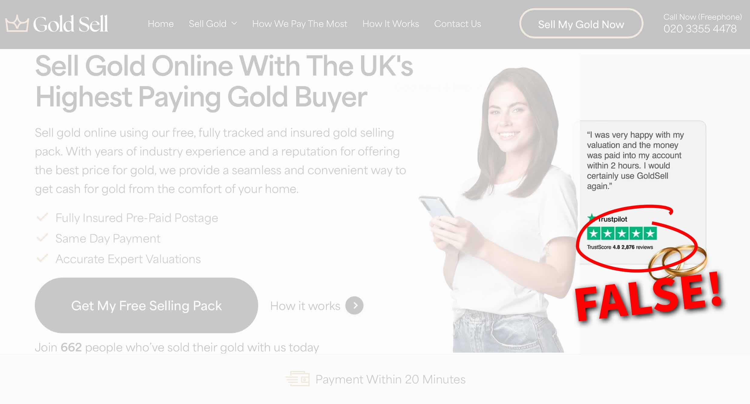 A screenshot of an earlier version of the goldsell homepage, showing 2,876 'reviews'