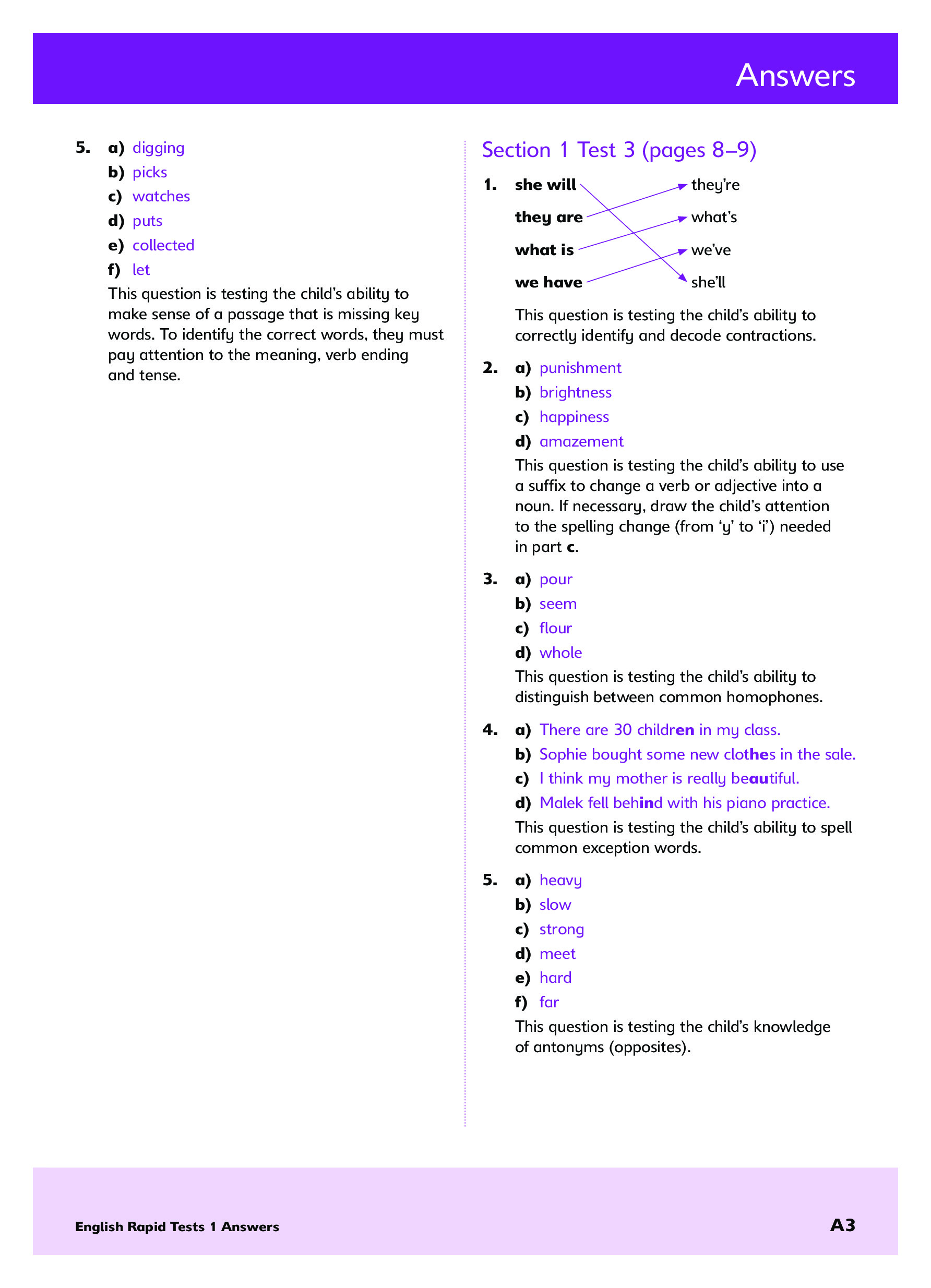 11+ English Rapid Tests Book 1 Inner Page Image