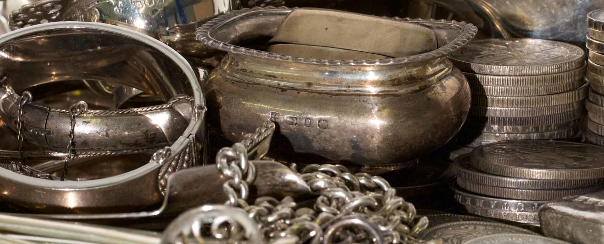A pile of scrap silver