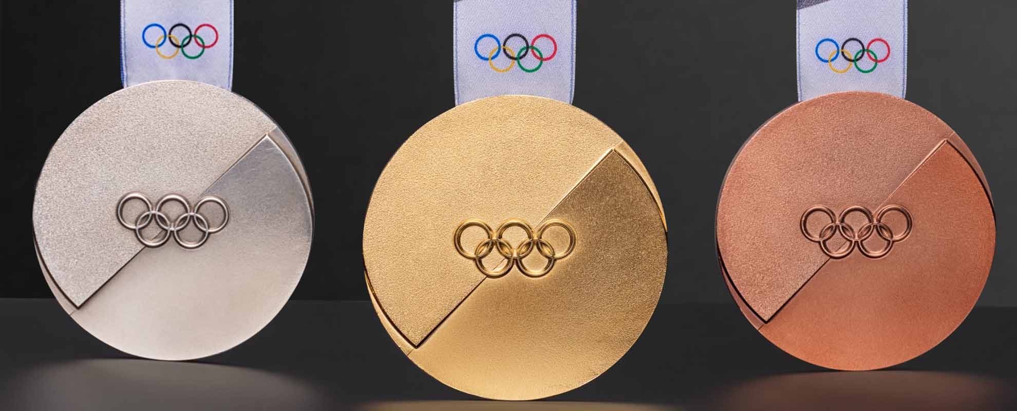 The 2026 Olympic gold, silver and bronze medals