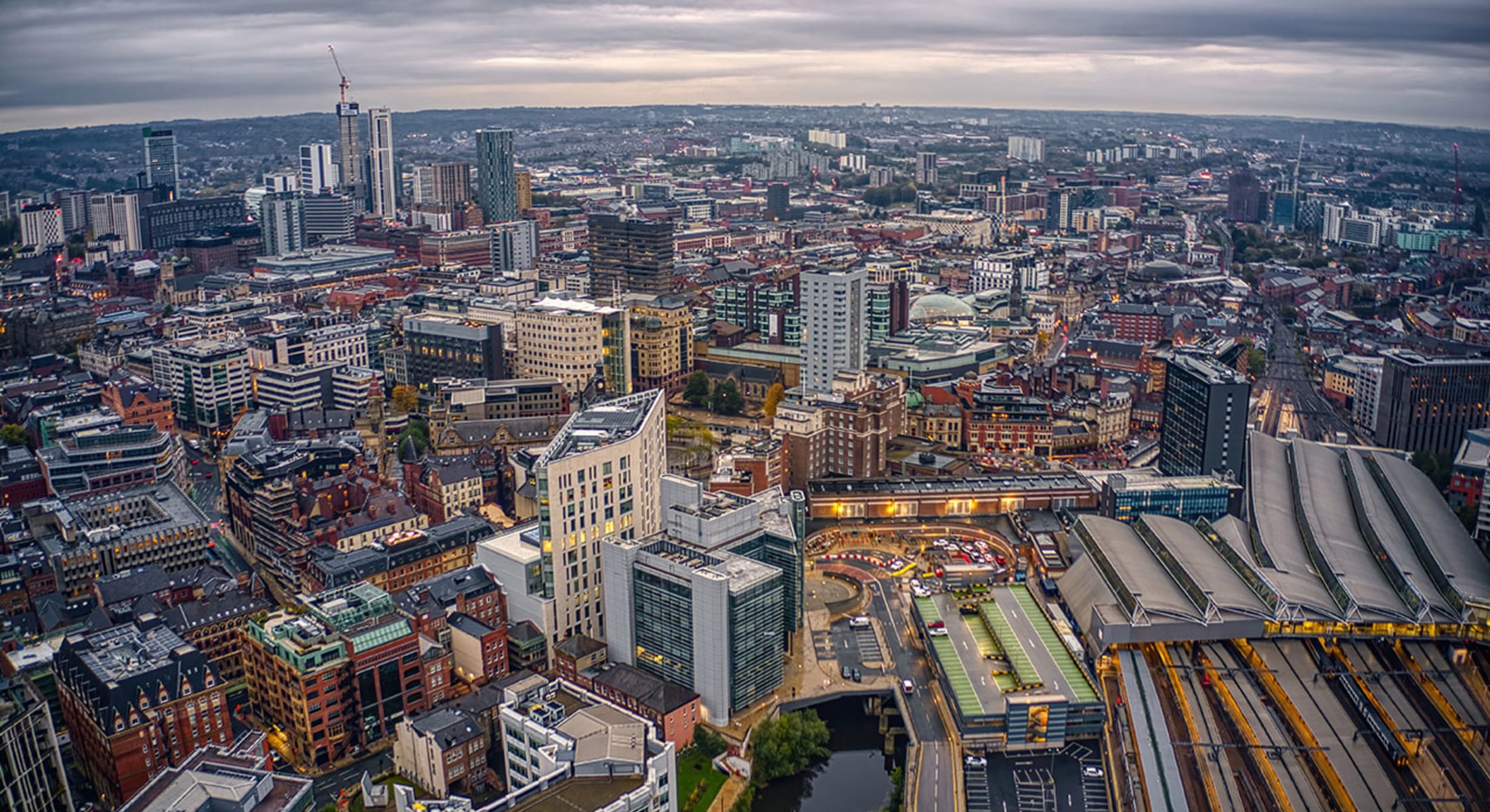 Aerial view of Leeds cityscape