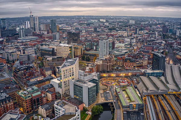 Aerial view of Leeds cityscape