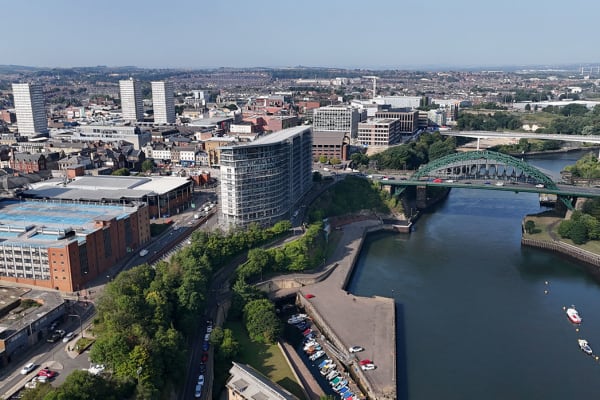 Aerial view of River Wear in Sunderland