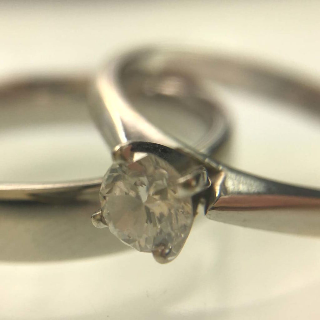 A platinum engagement and wedding ring