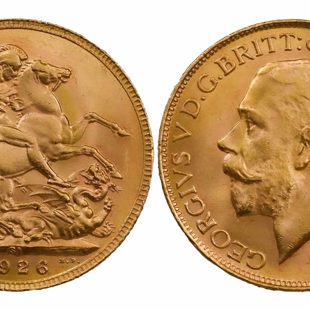 A 1926 full Sovereign featuring Benedetto Pistrucci's design