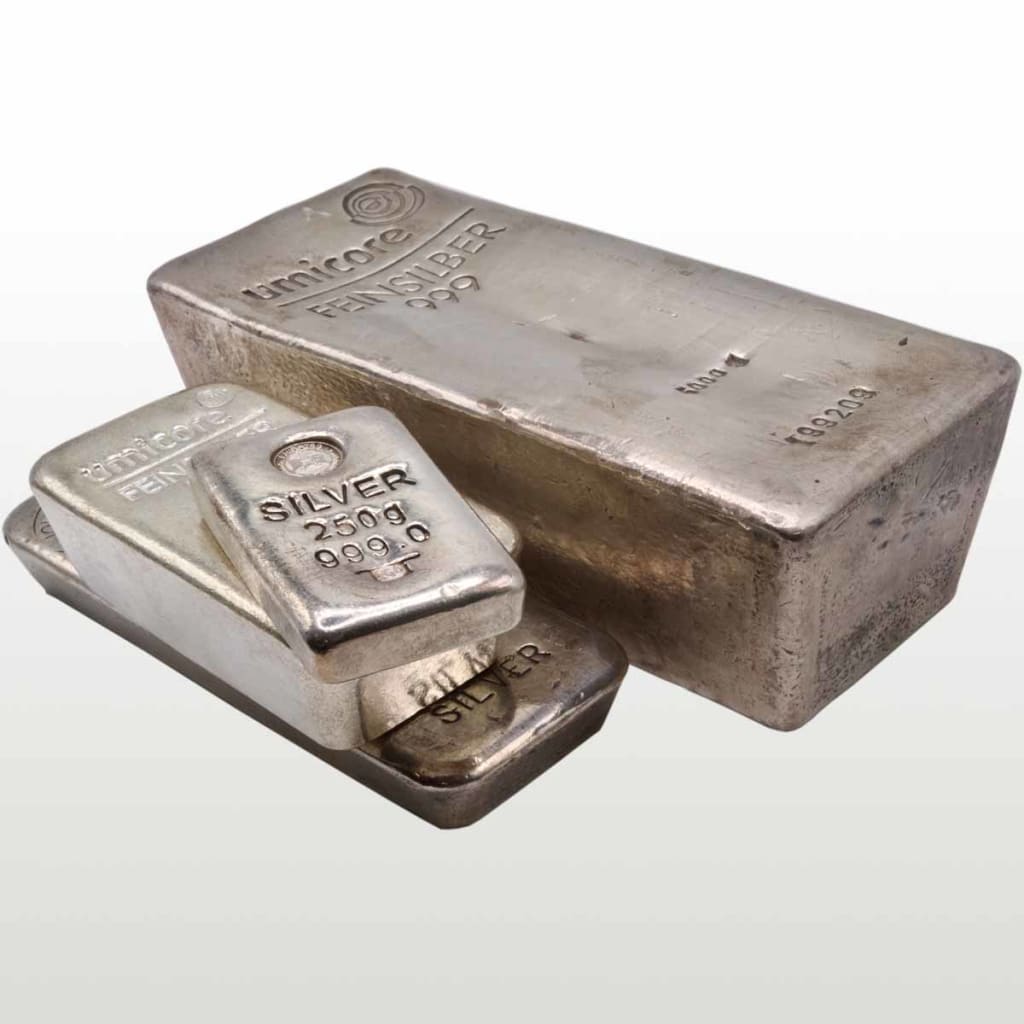 A stack of silver bullion bars