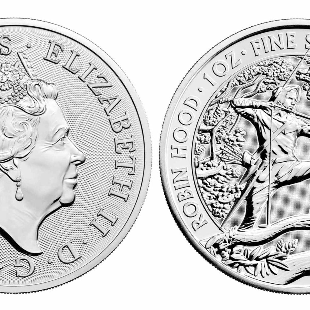 Obverse and reverse of the 2021 Robin Hood Myths and Legends 1oz Silver bullion coin