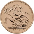 Reverse side of a 2003 gold Sovereign