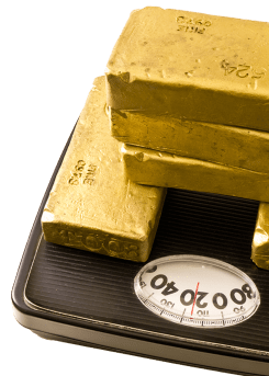 Gold bars on bathroom scales