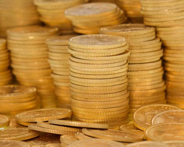 A very large pile of gold Sovereigns