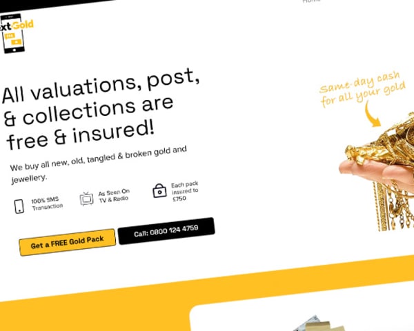 A screenshot of the Text Gold website