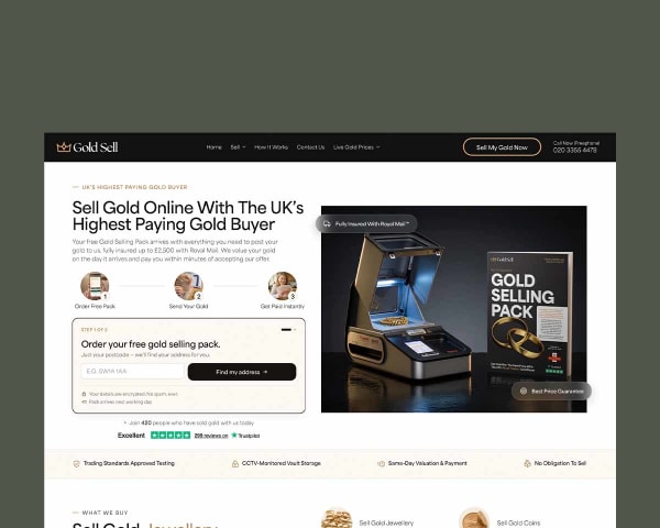 A screenshot of the GoldSell home page.