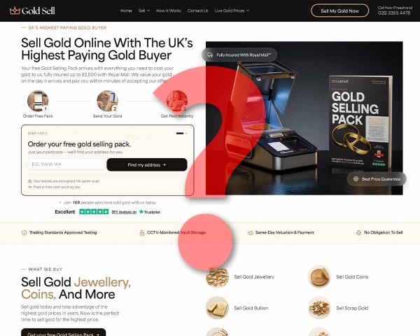 A screenshot of the GoldSell homepage