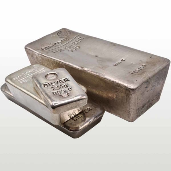 A stack of silver bullion bars