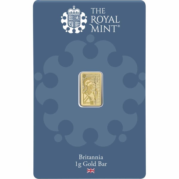 Front of the 1g Britannia gold bar by The Royal Mint