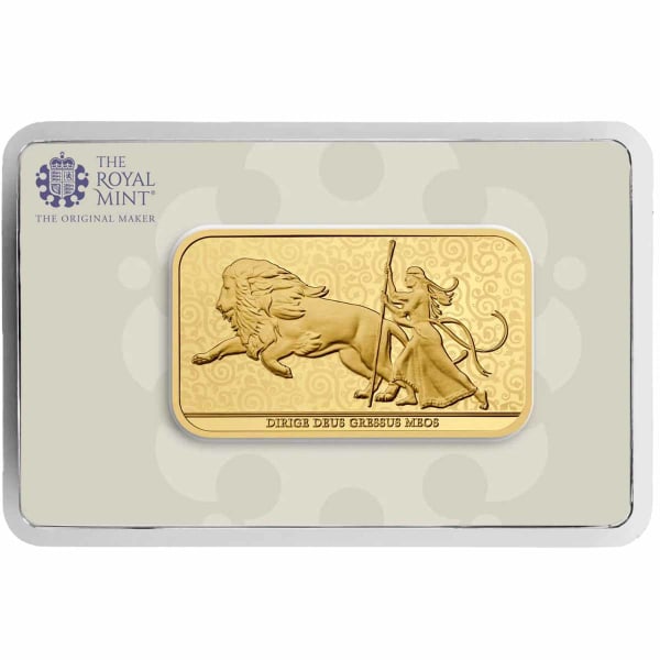 The Royal Mint 1oz gold Una and the Lion minted bar