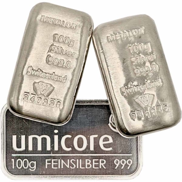 A stack of 100g silver bars