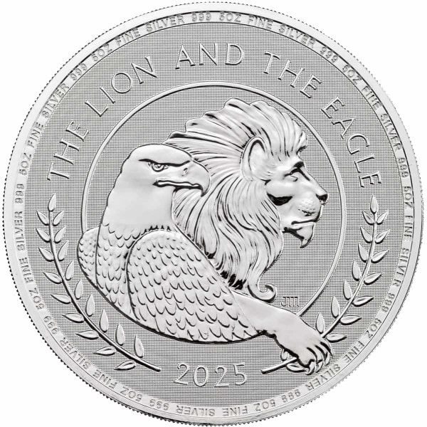 Reverse face of the 2025 Lion & Eagle 5oz silver