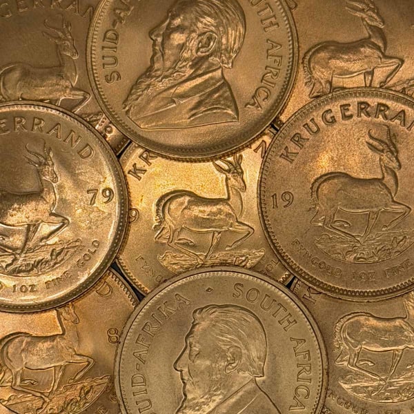 A pile of South African gold Krugerrands