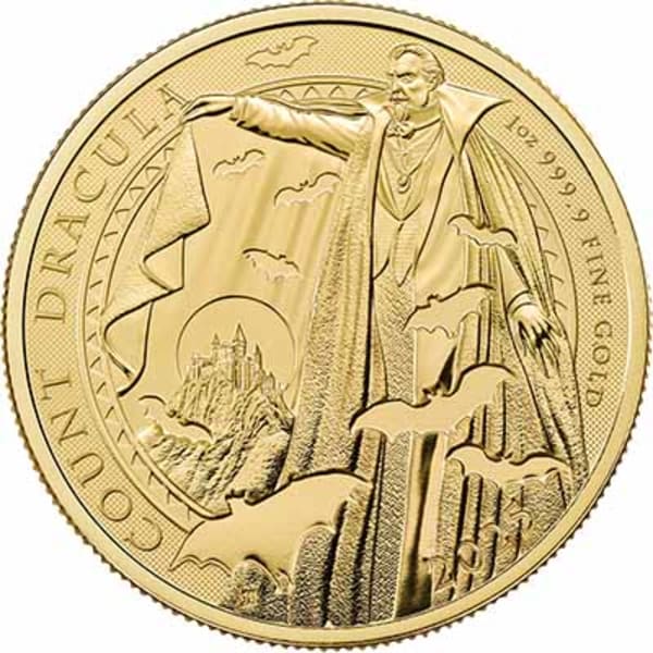 Reverse side of the 2025 Count Dracula 1oz gold coin