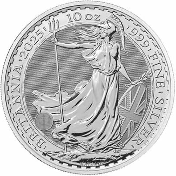 Reverse side of the 2025 10oz Silver Britannia