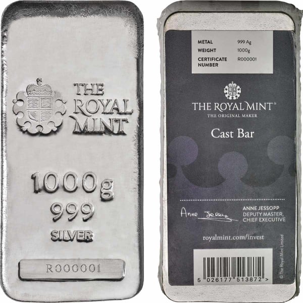 1kg silver cast bar from The Royal Mint