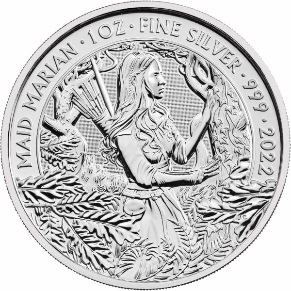 Reverse side of the 2022 Maid Marian 1oz silver bullion coin