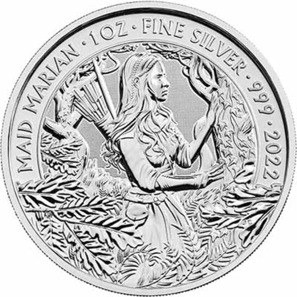 Reverse side of the 2022 Maid Marian 1oz silver bullion coin