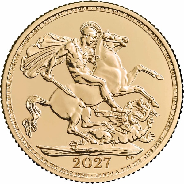 Reverse image of the 2027 gold bullion Sovereign