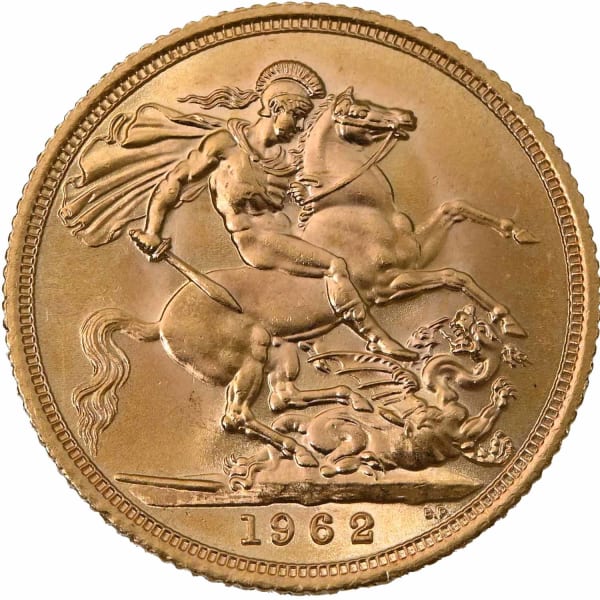 Reverse face of a 1962 gold Sovereign