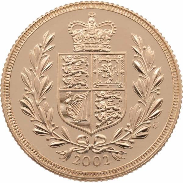 Reverse side of the 2002 gold Sovereign