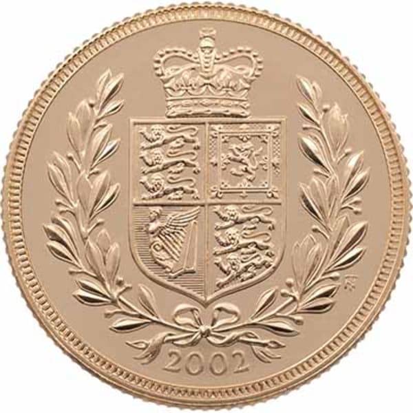 Reverse side of the 2002 gold Sovereign