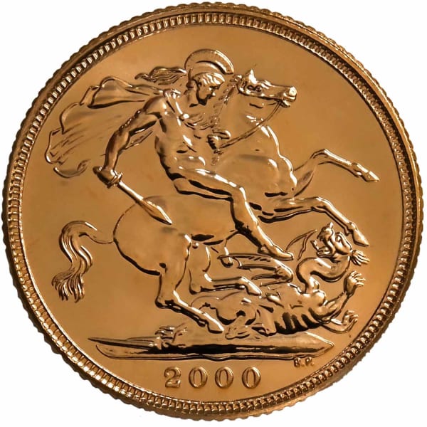 Reverse side of the 2000 gold Sovereign