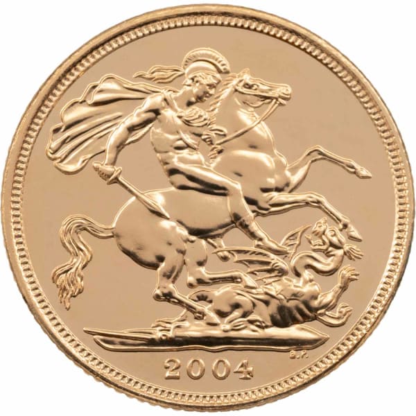 Reverse side of the 2004 gold Sovereign