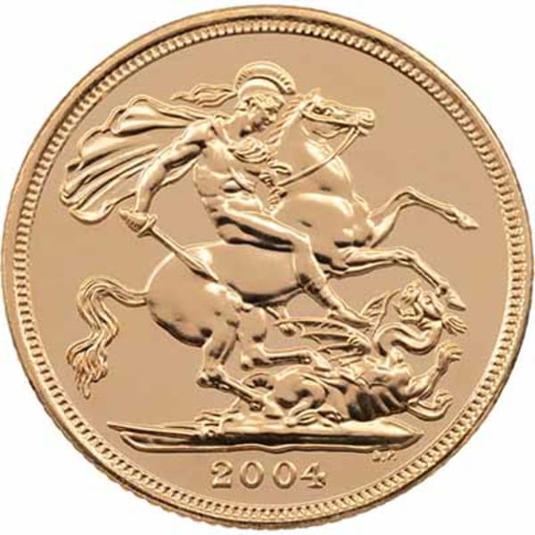 Reverse side of the 2004 gold Sovereign