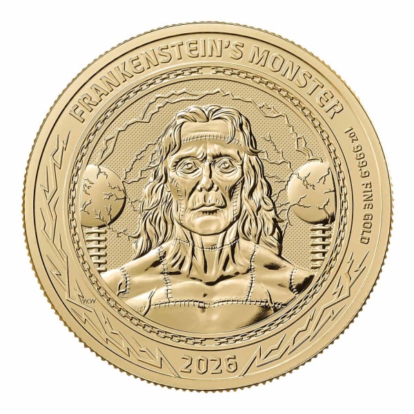 Reverse image of the 2026 'Gothic Horror' Frankenstein 1oz Gold