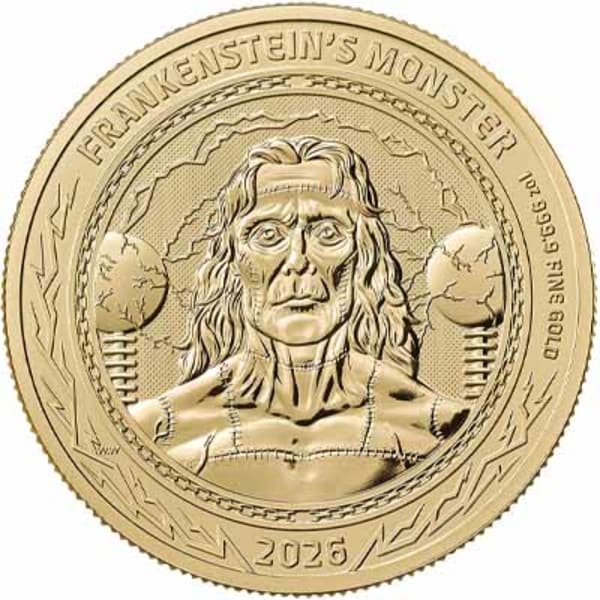 Reverse image of the 2026 'Gothic Horror' Frankenstein 1oz Gold