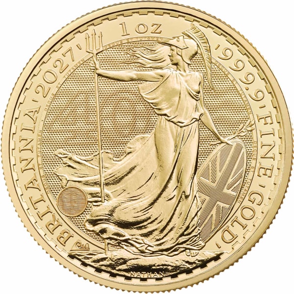 Reverse side of the 2027 1oz gold bullion Britannia from The Royal Mint