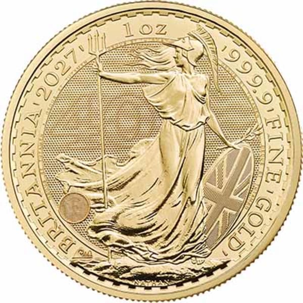Reverse side of the 2027 1oz gold bullion Britannia from The Royal Mint